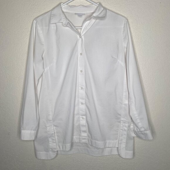 J Jill White Button-Down Shirt Womens XS Petite White Cotton Blend Long Sleeve C - Picture 1 of 11